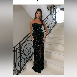 green sequined prom dress. never worn before. brand new. bought for 112.